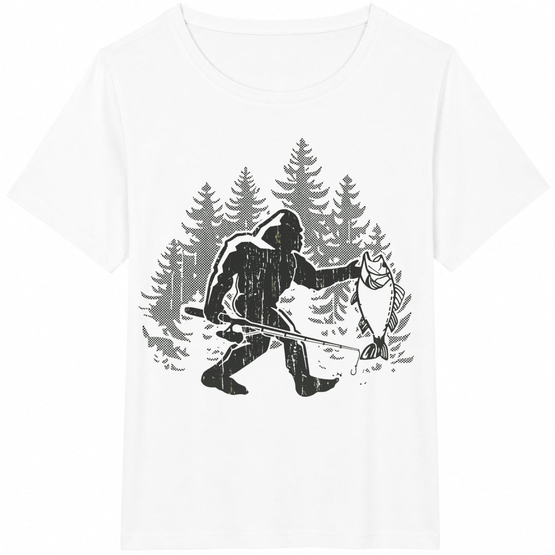 Bigfoot Fishing - Funny Sasquatch Fisherman - Bigfoot Angler Cotton T-Shirt - product view