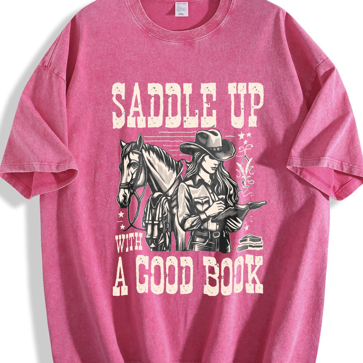 Cowgirl Saddle Up A Good Book Western Vintage Washed T-Shirt - product view