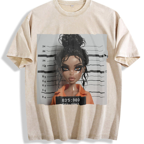 - A Unique Doll Vintage Washed T-Shirt - Beige