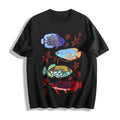 Fish Leaping Over The Dragon Gate Cotton T-Shirt - Black