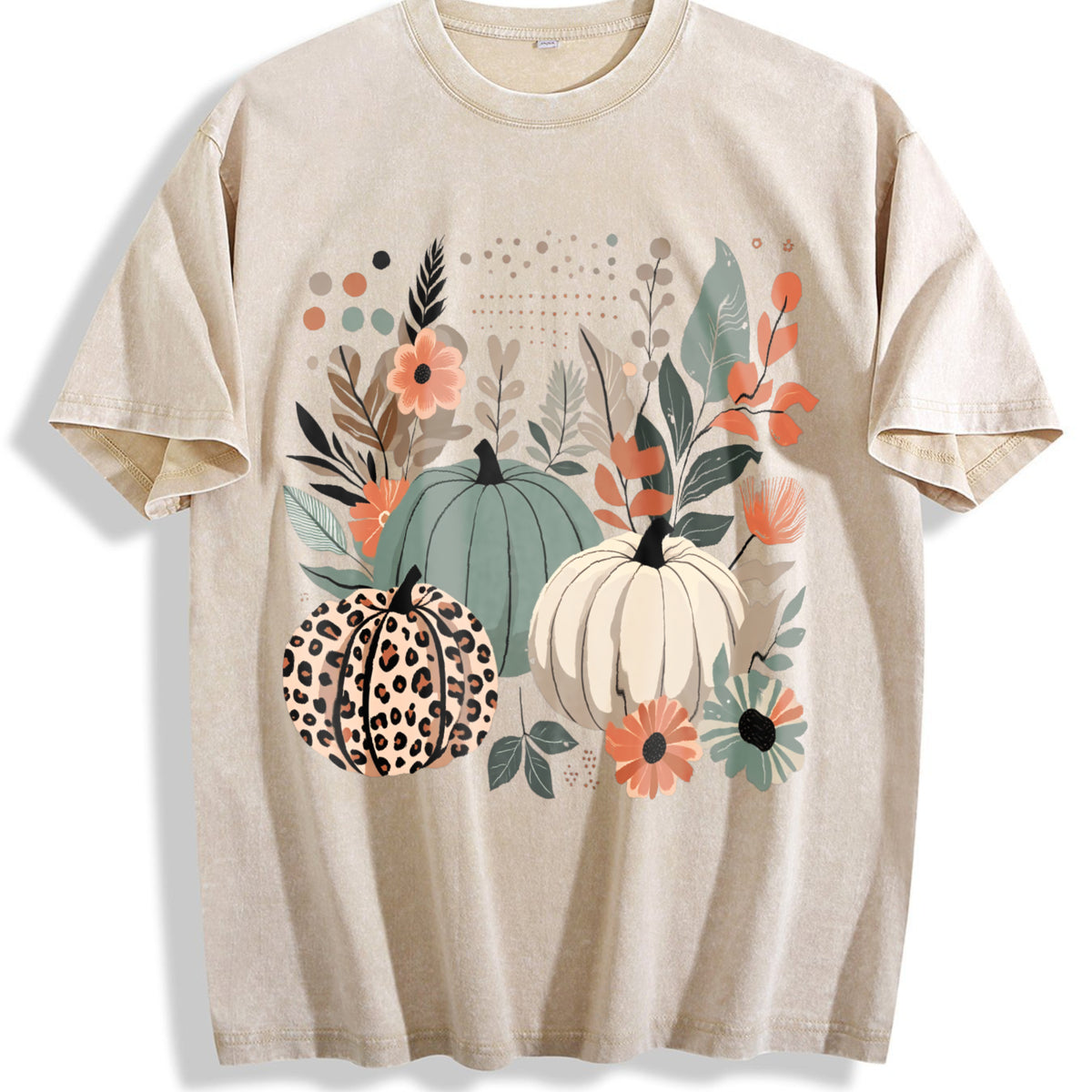 Boho Pumpkins Fall Vintage Washed T-Shirt - Beige