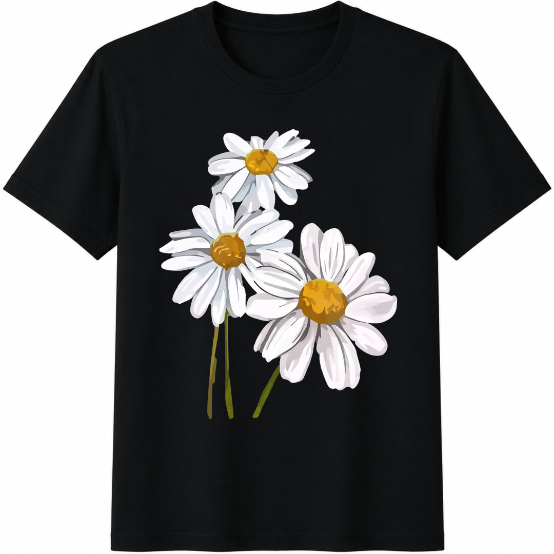 Floral Summer Cotton T-Shirt - Black