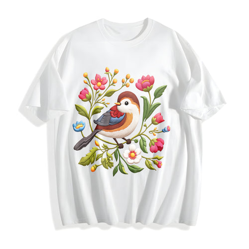 - Bird & Floral - Stretch Cotton T-Shirt - product view