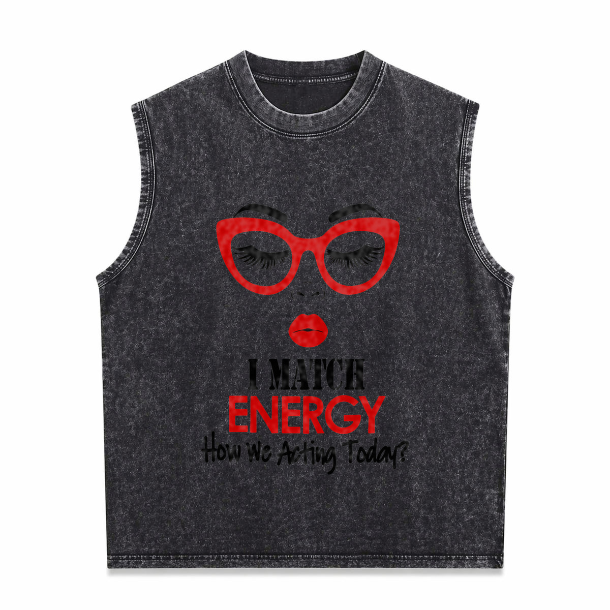 I Match Energy Slogan Men's Washed Tank Top - Black