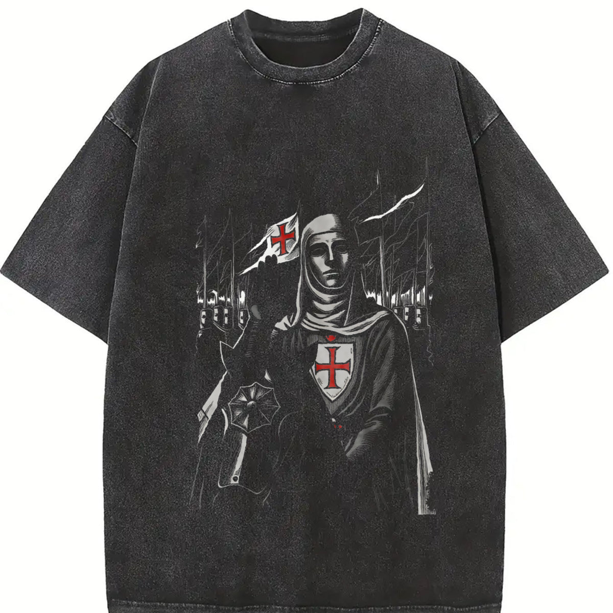 valentine shirts Retro Baldwin IV "The Leper King" The Crusader King and His Holy Army Vintage Washed T-Shirt Hoodie Tank Top Sweatshirt |  Jerusalem Cross Medieval Christian Streetwear | Medieval Cross Armor Glory of God Outfit