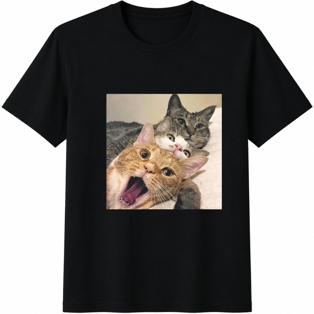 Funny Cat Meme Cotton T-Shirt - Black