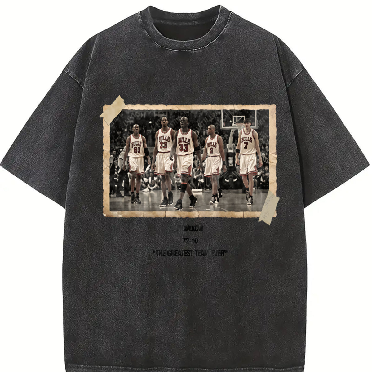 1996 Chicago Squad Vintage Photo T-Shirt The Greatest Team Ever 72-10 Crewneck Cotton Tee