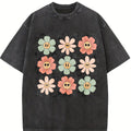 Retro Checkered Flower Shirt, Retro Flowers Tshirt, Boho Flower Shirt, Boho Hippie Tee, Trendy Summer Graphic Top Womenswear Casual