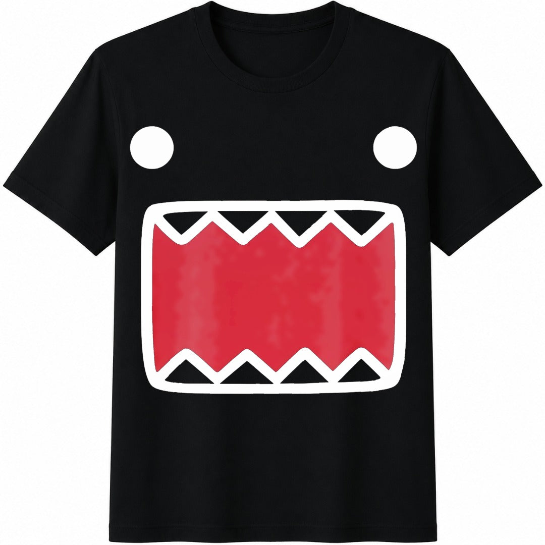 Y2K Domokun Babyface T Crazy Crew Collar Adult100 Cotton T-Shirt - Black
