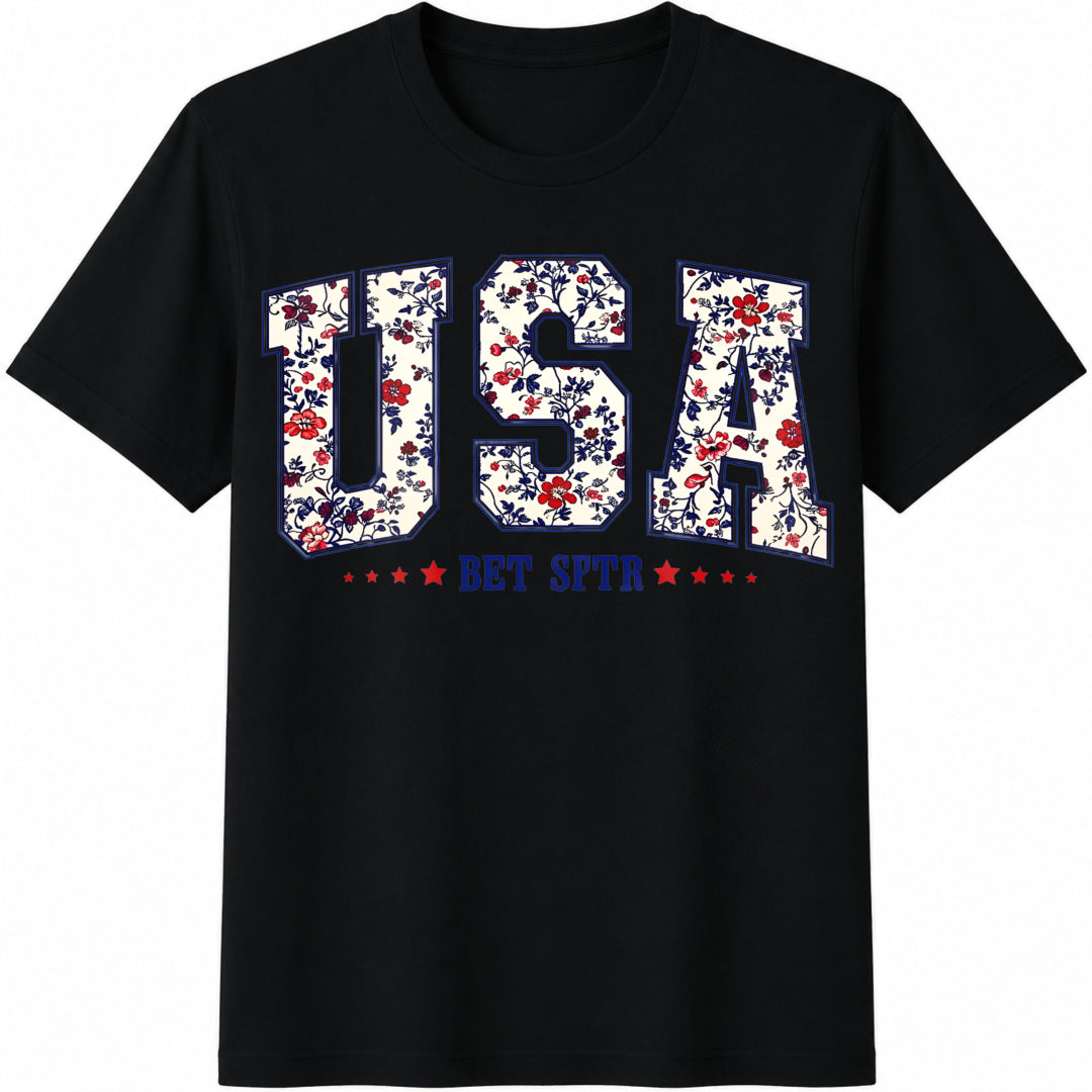 Grunge USA Floral Cotton T-Shirt - Black