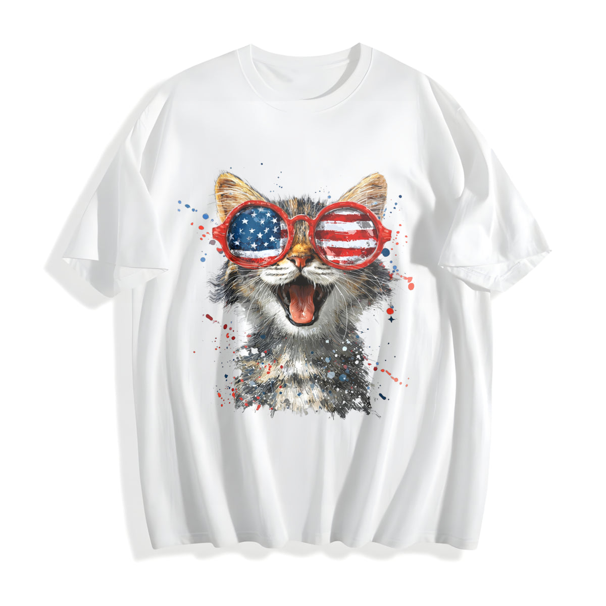 Funny Patriotic Cat Cotton T-Shirt - product view