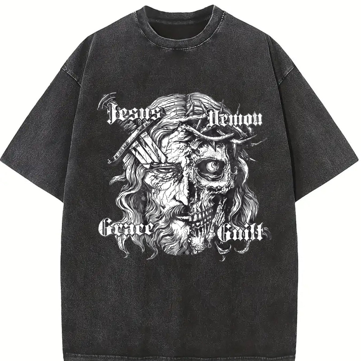 Jesus Demon Skull Vintage Washed T-Shirt - product view