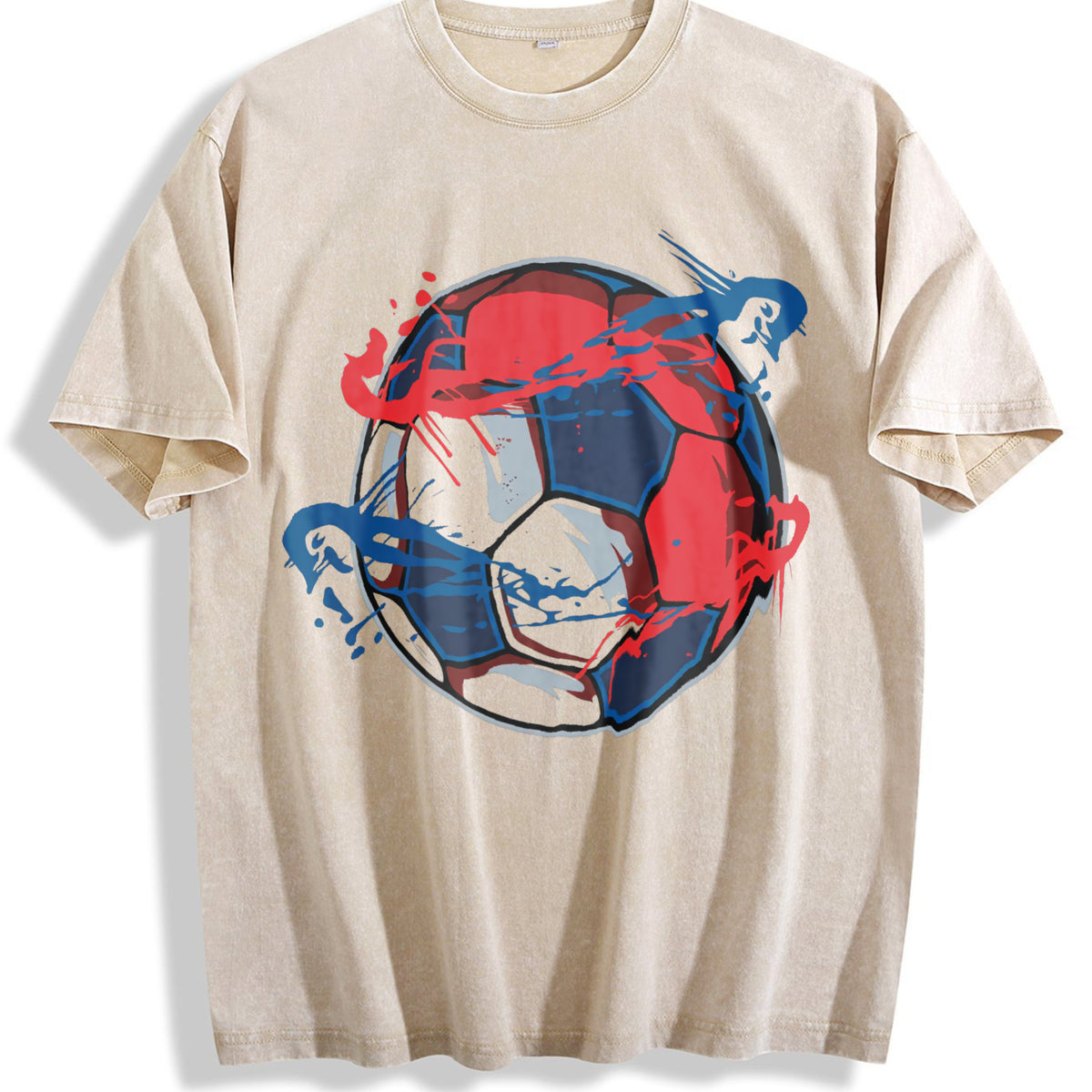 Global Soccer Fan Vintage Washed T-Shirt - Beige