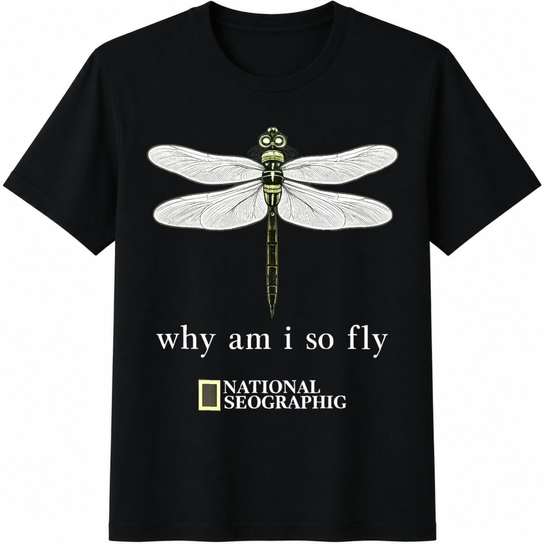 National Geographic Inspired Dragonfly Cotton T-Shirt - Black