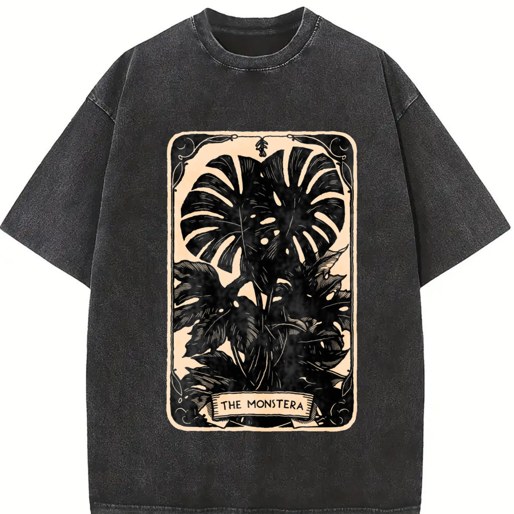 100% Cotton Unisex The Monstera Deliciosa Tarot Card Green Witch Plant Lover T-Shirt Casual Top
