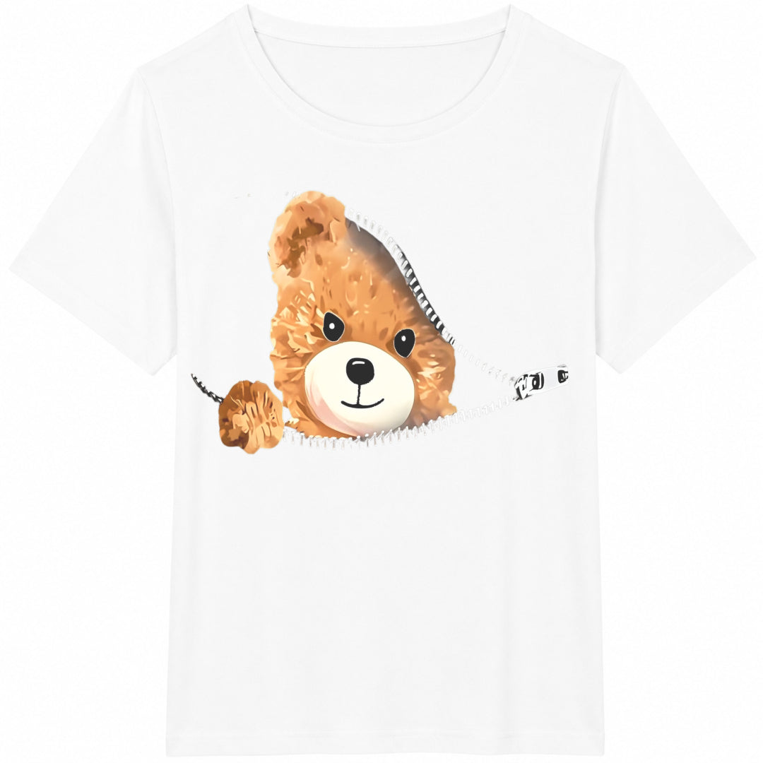 Brown Teddy Bear Cute Cartoon - Girls Boys Teens Short-sleeved Cotton T-Shirt - product view
