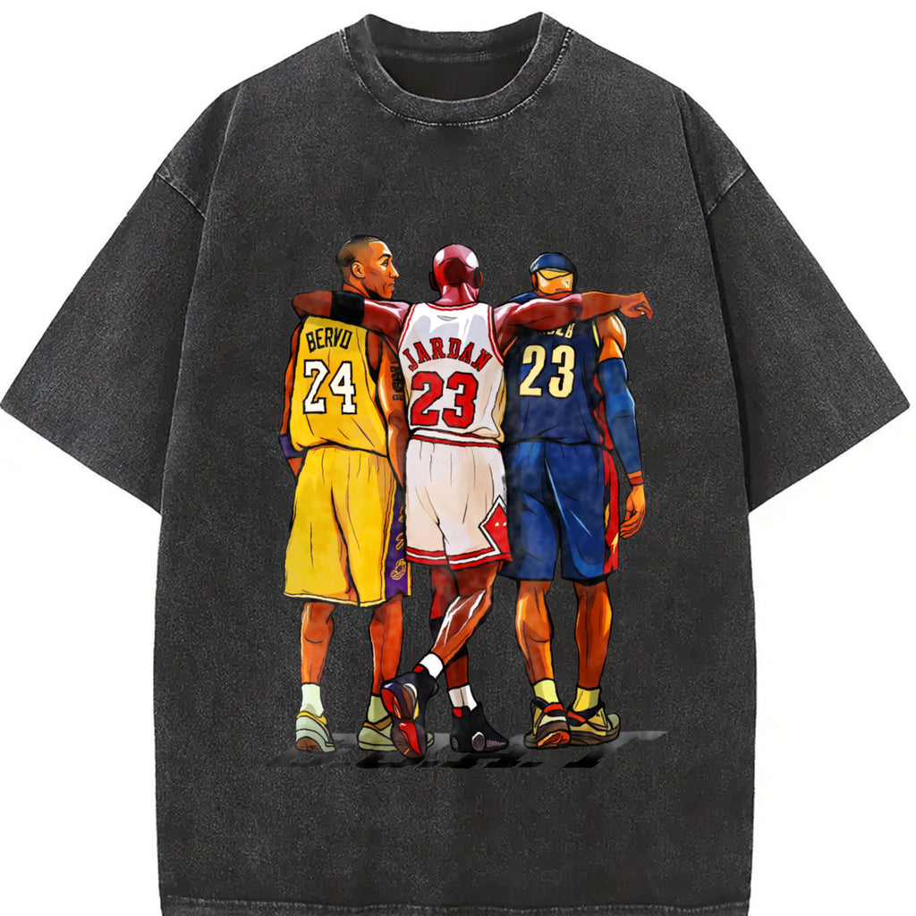 Illustrated Goats Three Basketball GOAT Tribute Graphic T-Shirt Crewneck Cotton