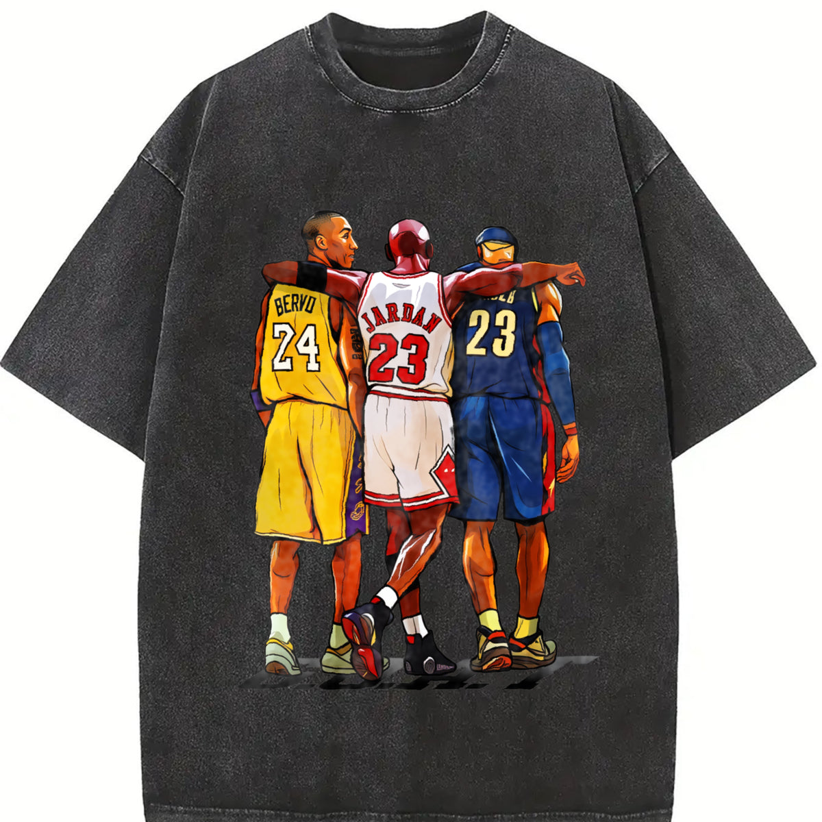 Illustrated Goats Three Basketball GOAT Tribute Graphic T-Shirt Crewneck Cotton