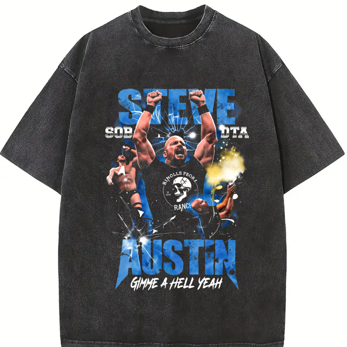 Retro Limited WWE TShirt, Stone Cold Austin Graphic Tee, WrestleMania 41 Merch, Wrestler Unisex Oversized Heavy Washed Tee WWE Cotton Menswear