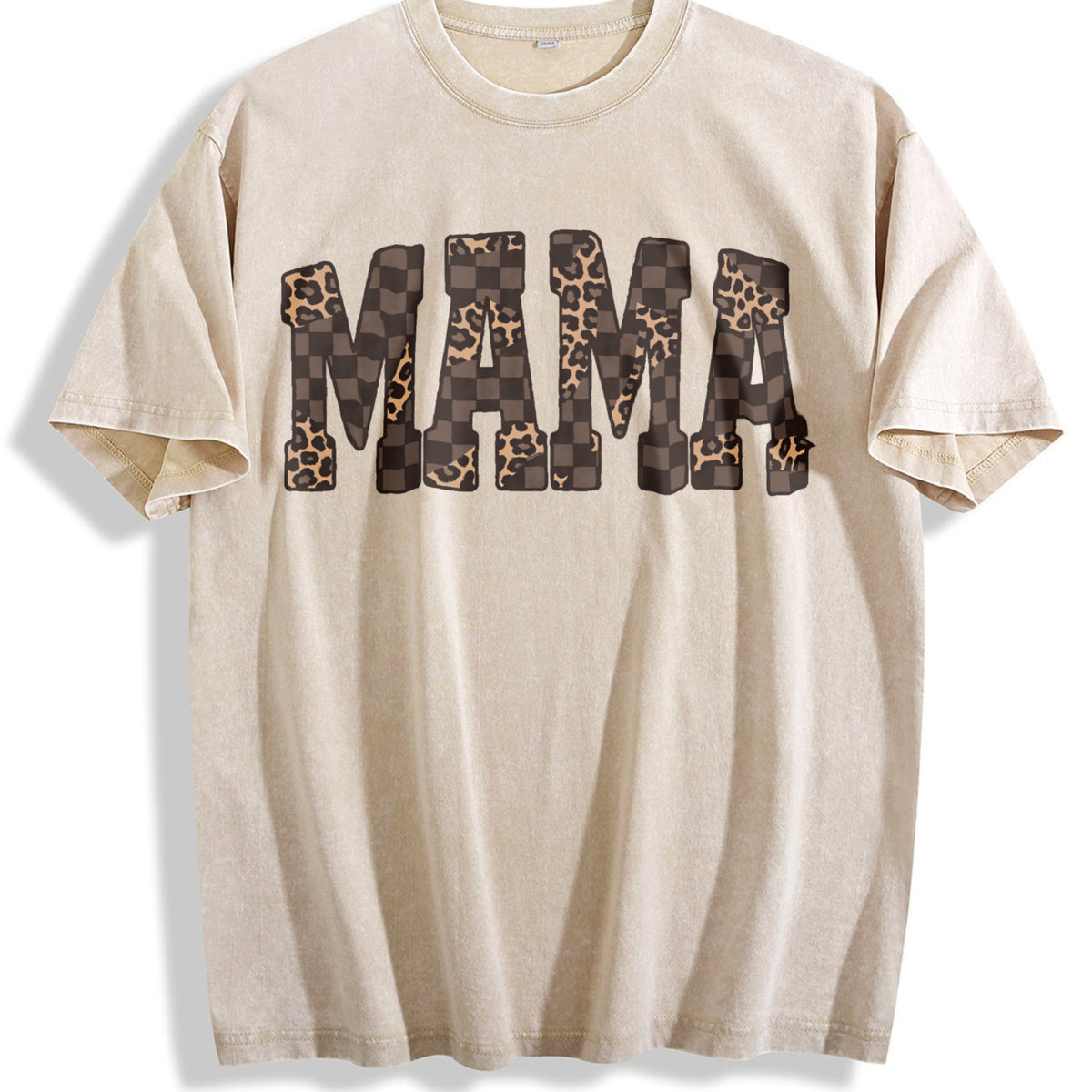 Leopard Mama Mothers Day Mom Mama Vintage Washed T-Shirt - Beige