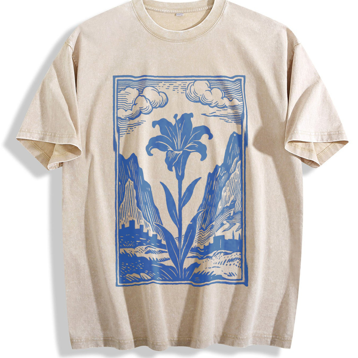 Lily Flower Vintage Washed T-Shirt - Beige