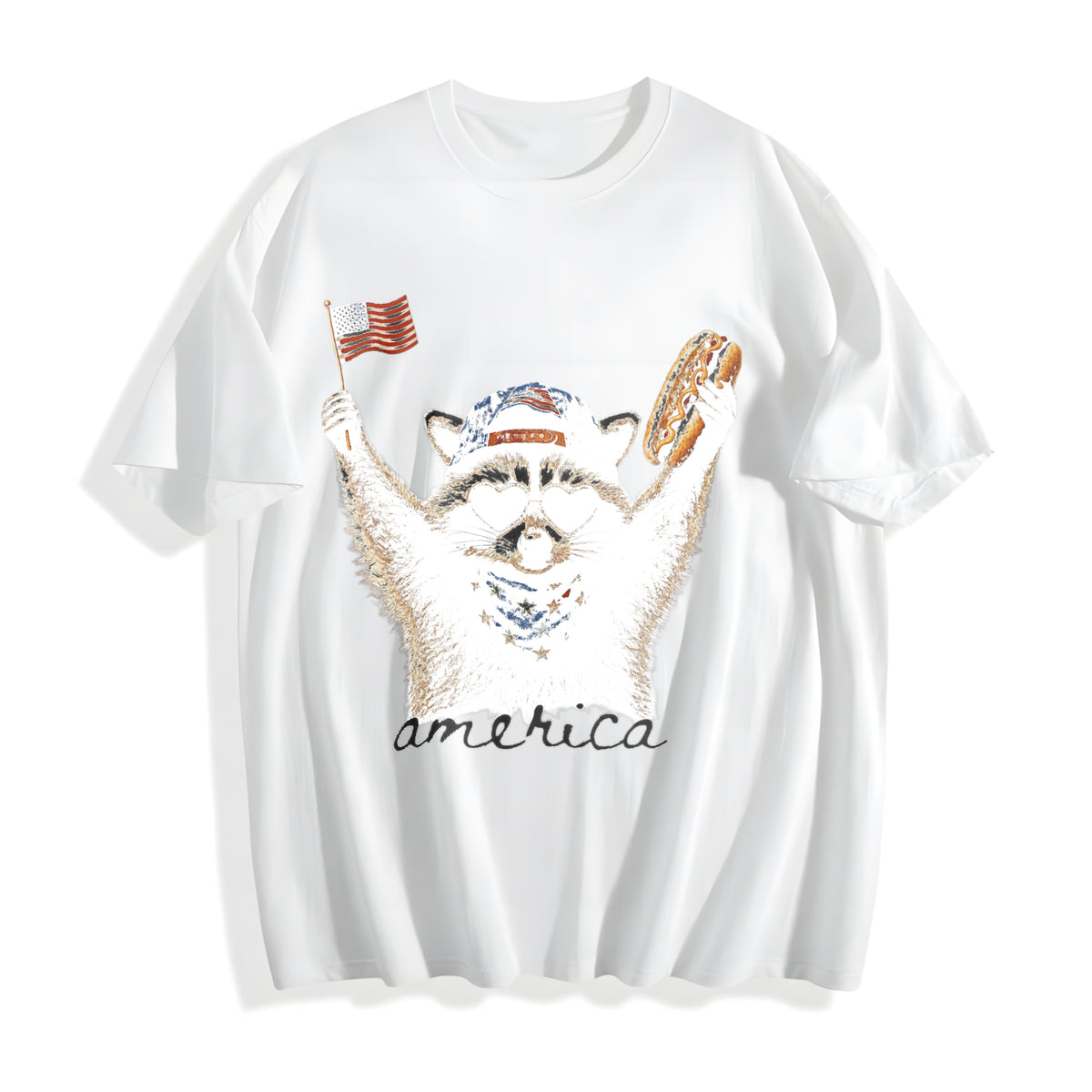Funny Patriotic Raccoon America 4th Of July Raccoon Lover USA Cotton T-Shirt - product view