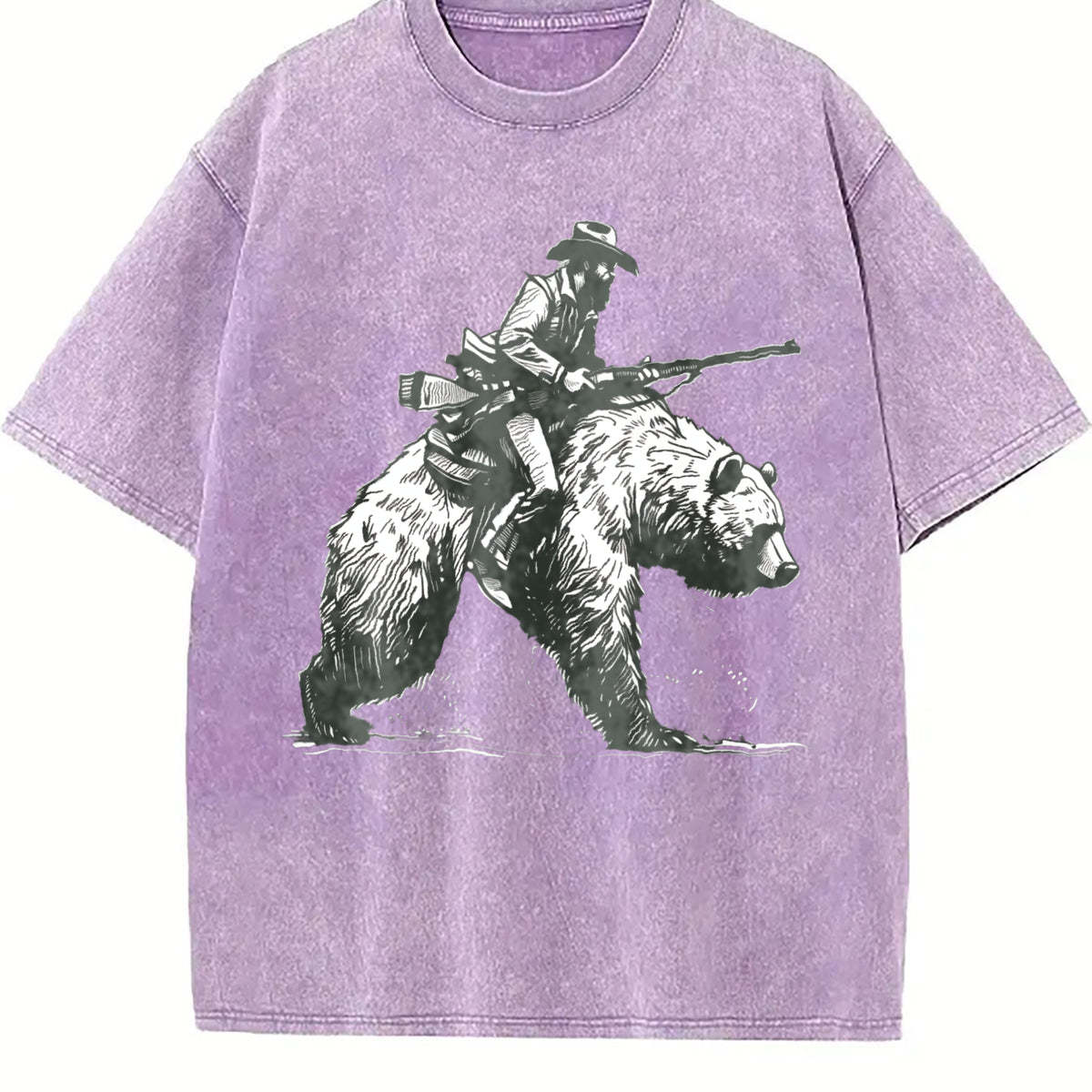 Lumberjack Cowboy Riding A Bear 90s Vintage Washed T-Shirt - product view