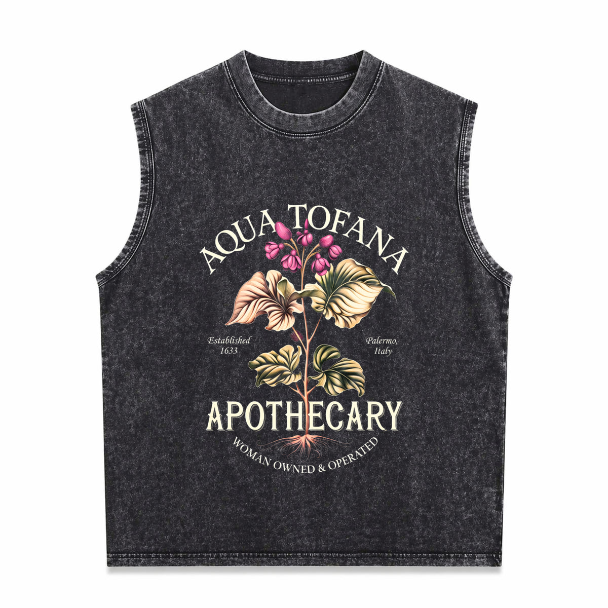 Aqua Tofana Funny Feminist Apothecary Men's Washed Tank Top - Black
