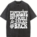 Women's " Expensive Difficult and Talks Back" Slogan Print Skeleton Hand Graphic Round Neck Tee, Back To School Outfits, Casual Half Sleeve Crew Neck T-shirt for Daily Wear, Ladies Clothes for All Seasons, Fall Clothes