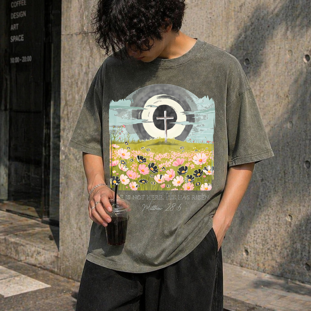 Christian Easter He Is Risen Vintage Washed T-Shirt - product view