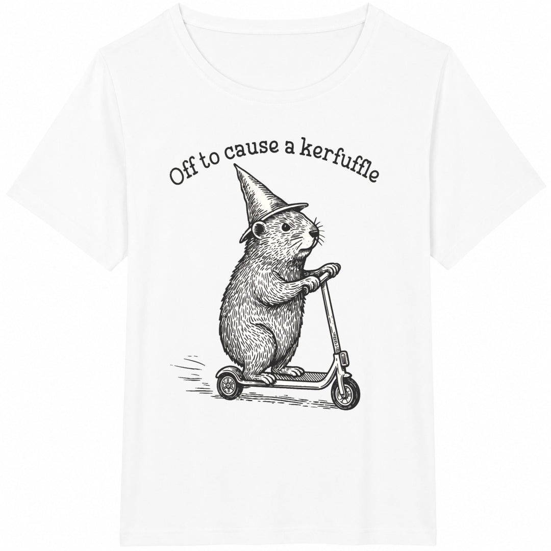 Off To Cause A Kerfuffle Funny Groundhog Scooter Silly Animal Cotton T-Shirt - product view