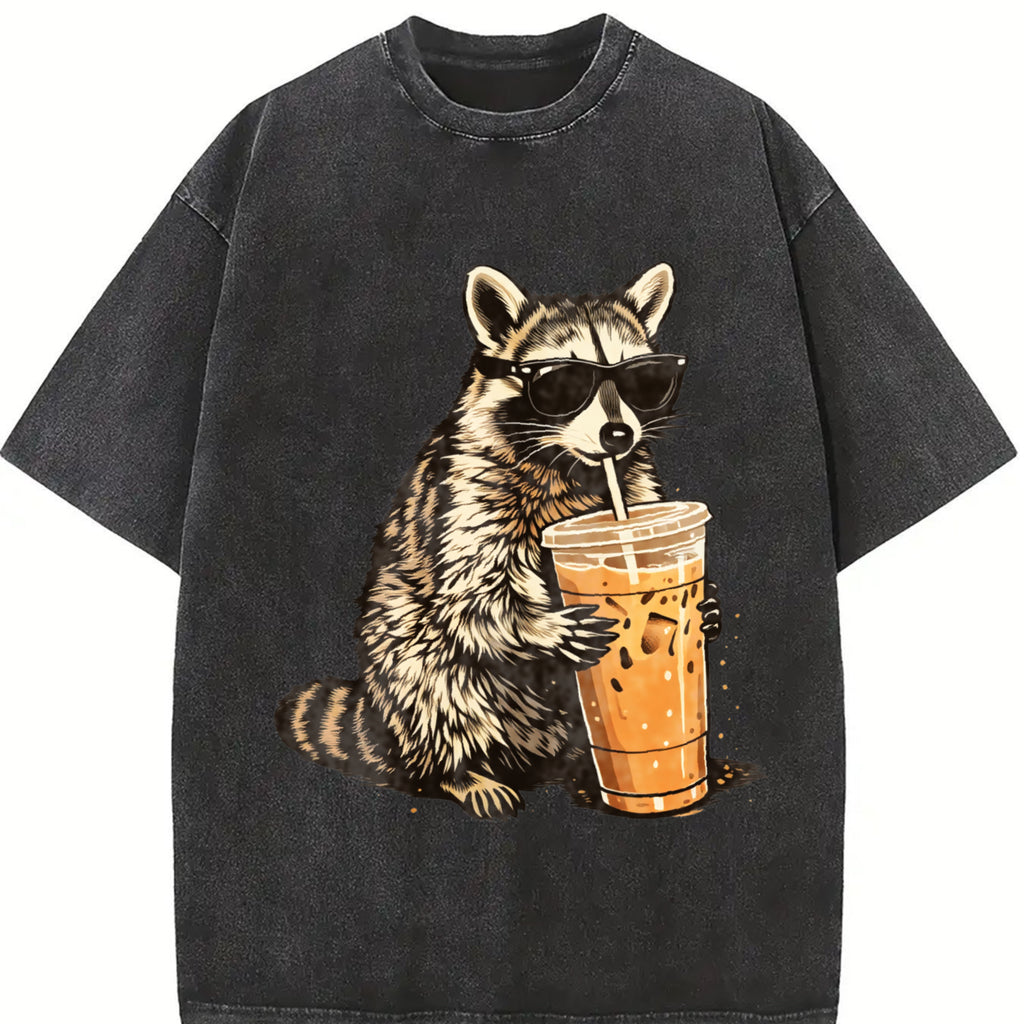 Comfort Colors Raccoon Iced Coffee Shirt, Funny Animal Graphic Tee