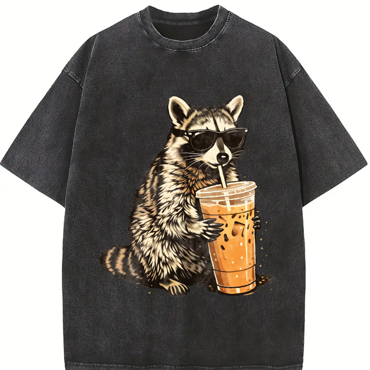 Comfort Colors Raccoon Iced Coffee Shirt, Funny Animal Graphic Tee