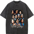 Women's Black Empowerment Portraits & "A Long Hot Story" Print Crew Neck T-Shirt - Casual Short Sleeve Spring/Summer Top, Machine Washable Regular Fit Non-Transparent Tee, Portrait Artwork, Nontransparent Fabric