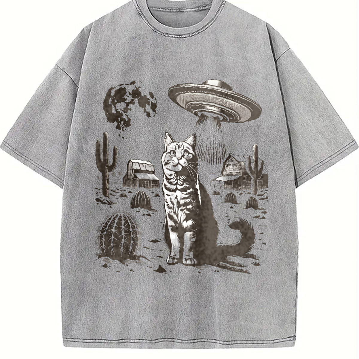 UFO Western Cat Vintage Washed T-Shirt - product view