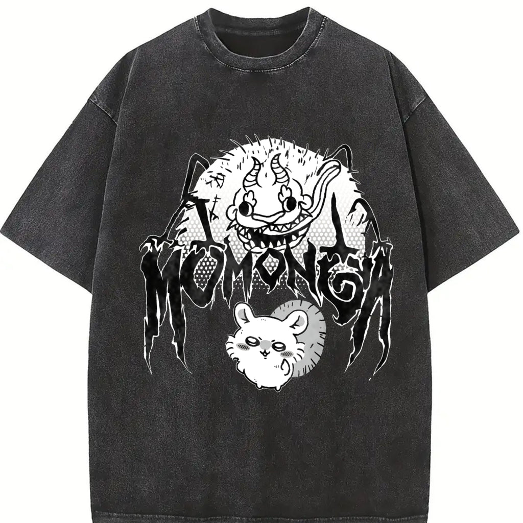 valentine shirts Metal Momonga Dekatsuyo Chiikawa T Shirt Hip Hop Washed Short Sleeve Street T-Shirts Vintage Men Tops Streetwear Printed Tees Menswear Distressed