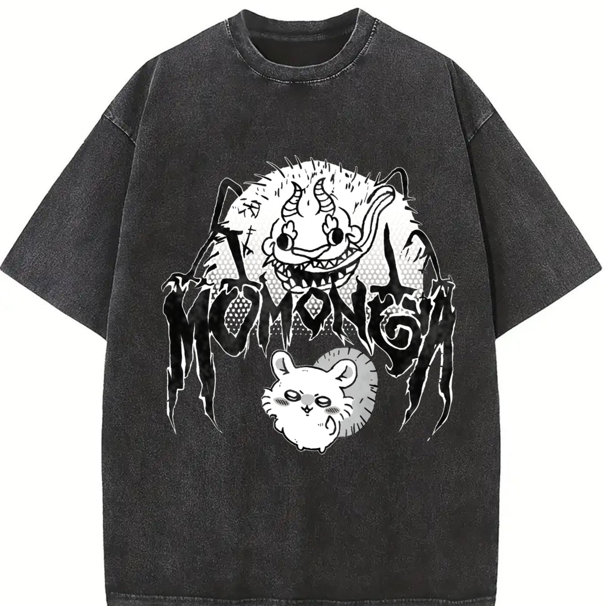 valentine shirts Metal Momonga Dekatsuyo Chiikawa T Shirt Hip Hop Washed Short Sleeve Street T-Shirts Vintage Men Tops Streetwear Printed Tees Menswear Distressed