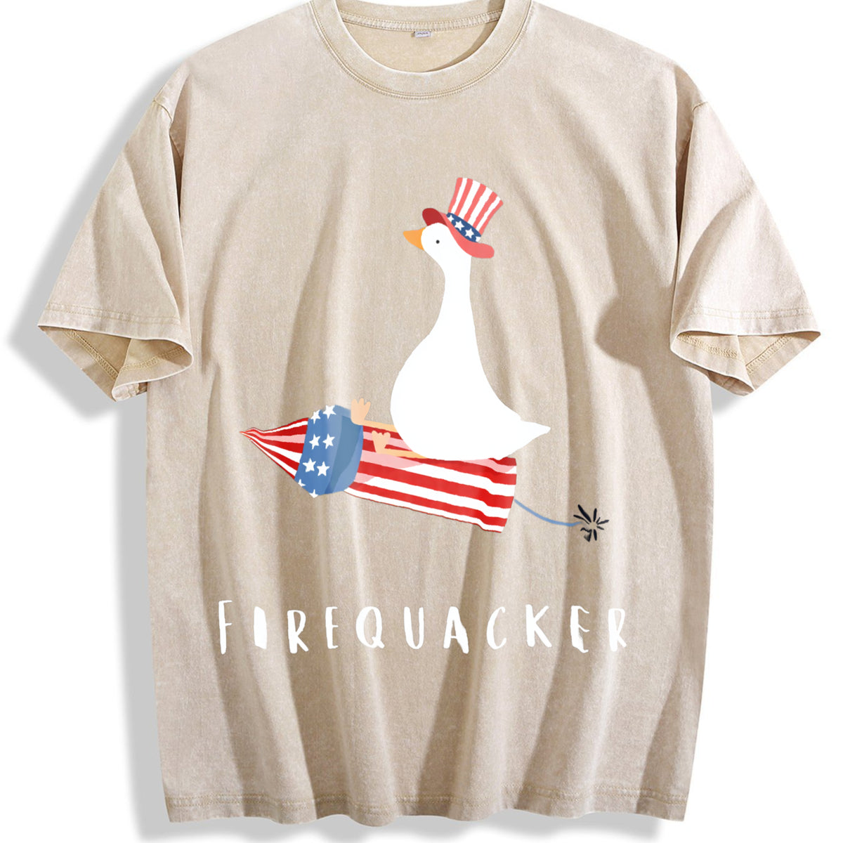 Funny Fourth Of July Vintage Washed T-Shirt - Beige
