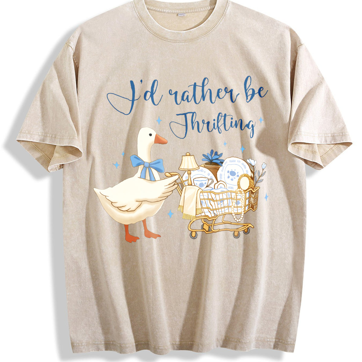 I'd Rather Be Thrifting Vintage Washed T-Shirt - Beige