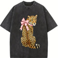 Pink leopard print top with bow, retro animal print tee