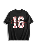 Baseball Number Cotton T-Shirt - Black