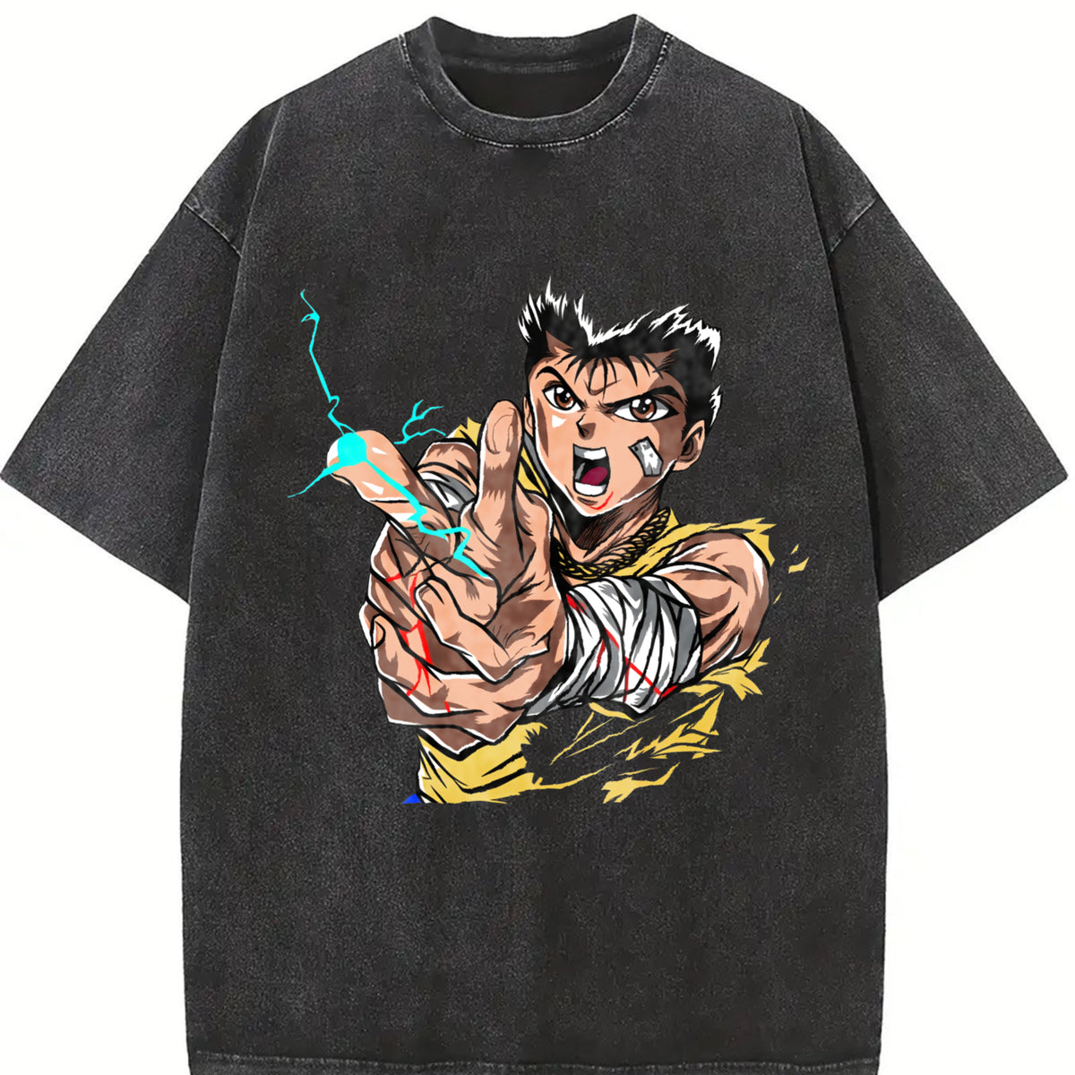 Yusuke Urameshi - Yu Yu Hakusho Anime Double Printed Vintage Washed Tee Unisex Oversize Anime Manga Washed Heavyweight Cotton T-shirt