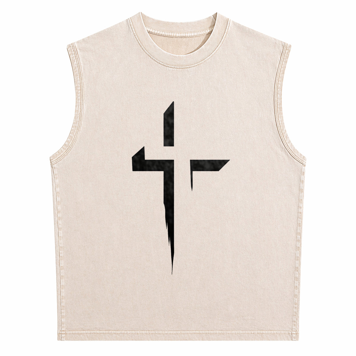 Patterned Cross Men's Washed Tank Top - product view
