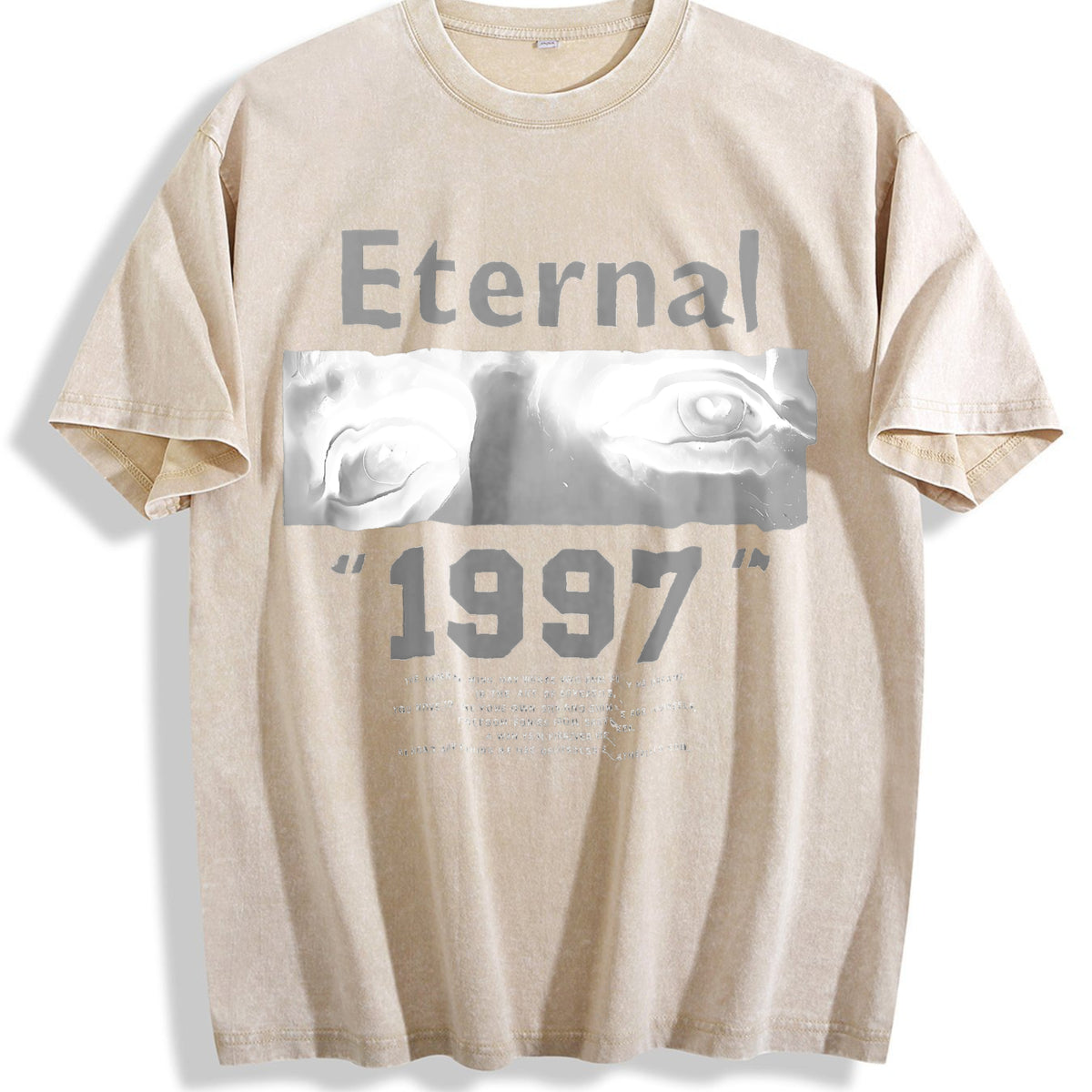 Eternal 1997 Eye Portrait Gym Muscle Vintage Washed T-Shirt - Beige