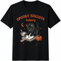 Kitty Biscuits Spooky Season Black Cat Halloween Fall Baking Cotton T-Shirt - Black