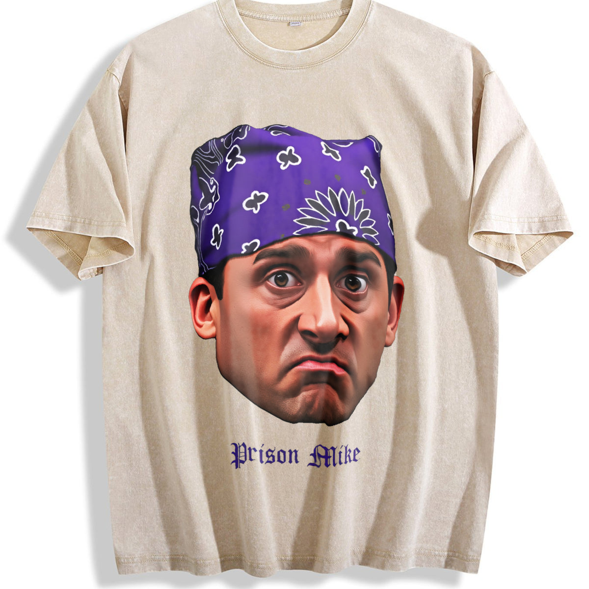 Prison Mike Michael Scott Portrait The Office Tribute Vintage Washed T-Shirt - Beige