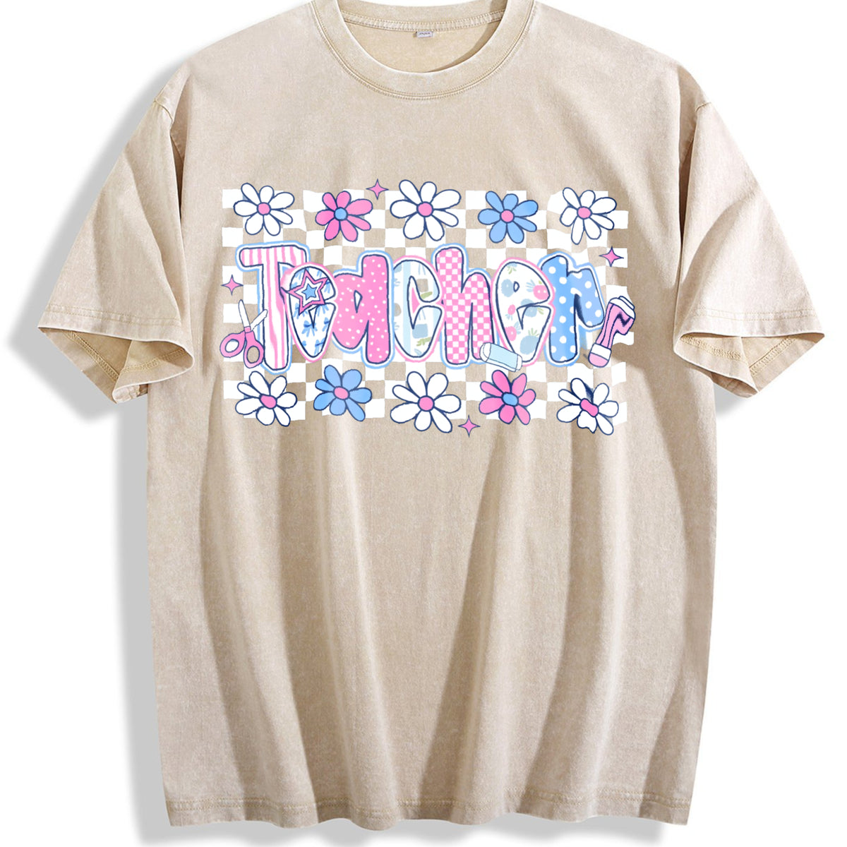 Coquette Teacher Vintage Washed T-Shirt - Beige