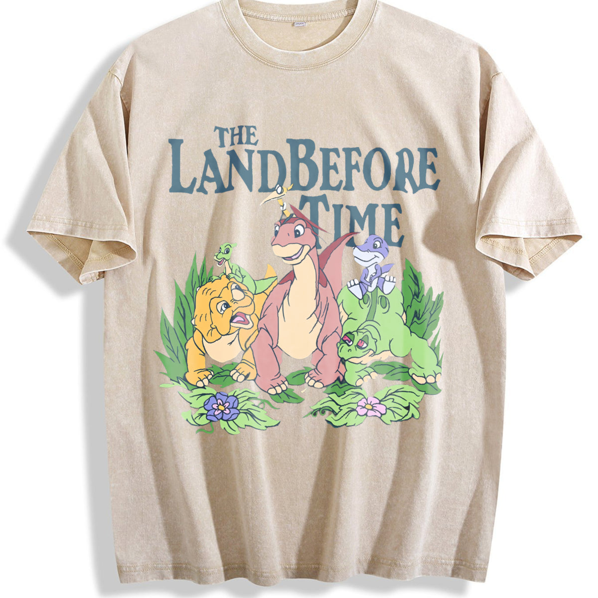 Land Before Time Pastel Dinosaur Friends Vintage Washed T-Shirt - Beige