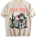 Wild West Cowboy Cat Vintage Washed T-Shirt - Beige