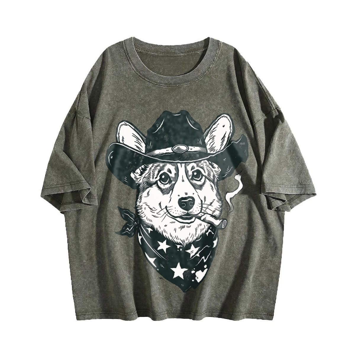 Smoking Cowboy Corgi Vintage Washed T-Shirt - product view